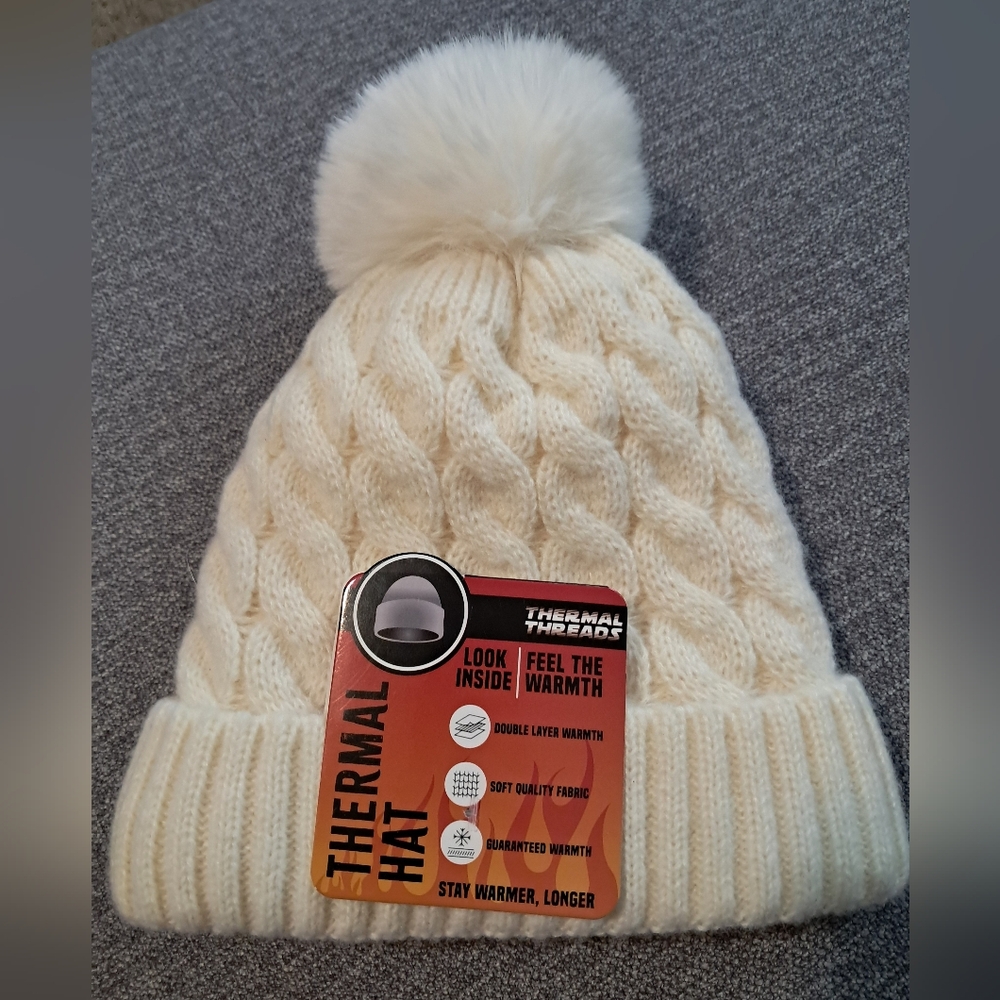 Thermal Threads white knit beanie